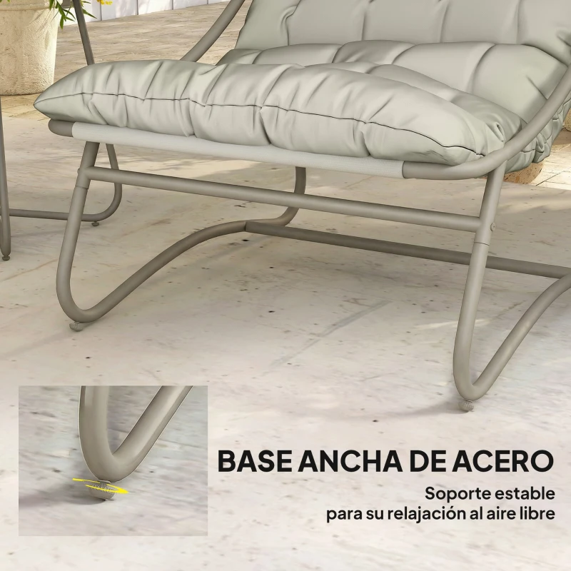 Outsunny Conjunto de Jardín de 3 Piezas con 2 Sillas Lounge Mesa de Café y Cojines para Exterior Patio Balcón Gris Claro