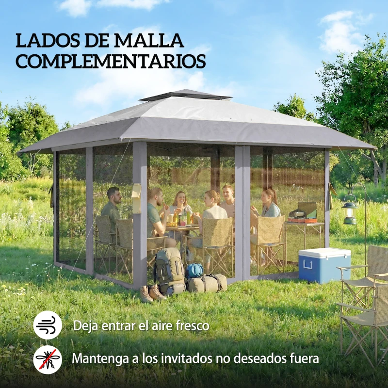 Outsunny Carpa Plegable 4x4 m Pop-up con Doble Techo 4 Laterales de Malla Altura Ajustable Bolsa Transporte UPF30+ Gris