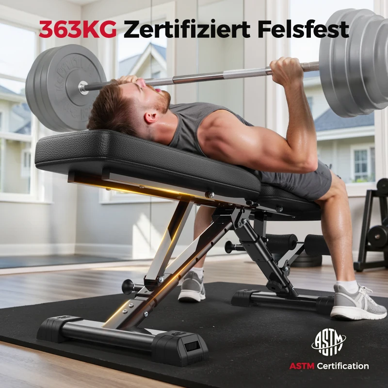 FLYBIRD Multifunktionale Hantelbank, verstellbare Profi-Trainingsbank mit 363 kg Traglast für Heimfitness, Schnellverstellung, platzsparend klappbar, ASTM-zertifiziert, 90% vormontiert