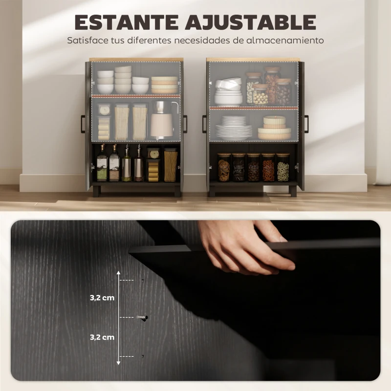 HOMCOM Aparador de Salón Estrecho de 2 Puertas Armario de Cocina con Estante Ajustable para Entrada 60x30x90 cm Negro
