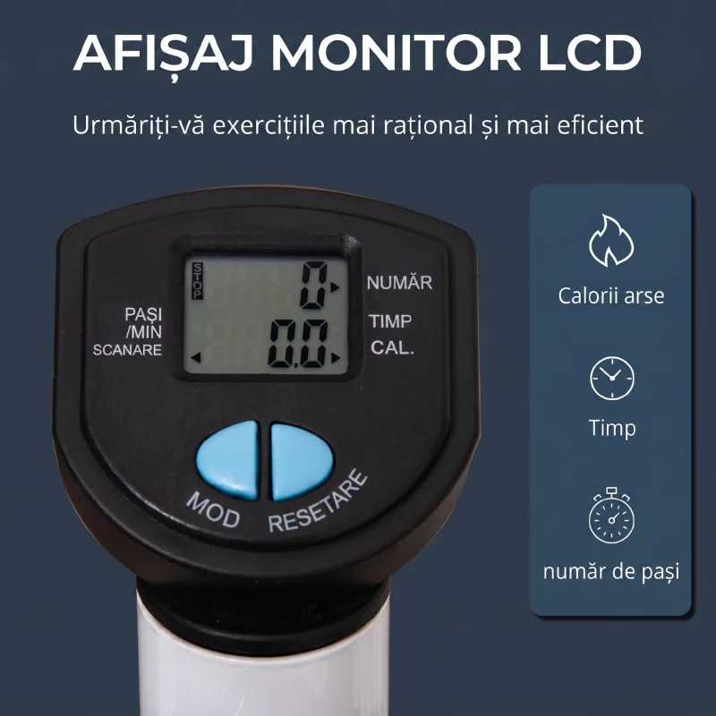 HOMCOM Stepper cu ghidon, pedale antiderapante și monitor LCD, din oțel și ABS, 55x44x108 cm, alb-negru și alb