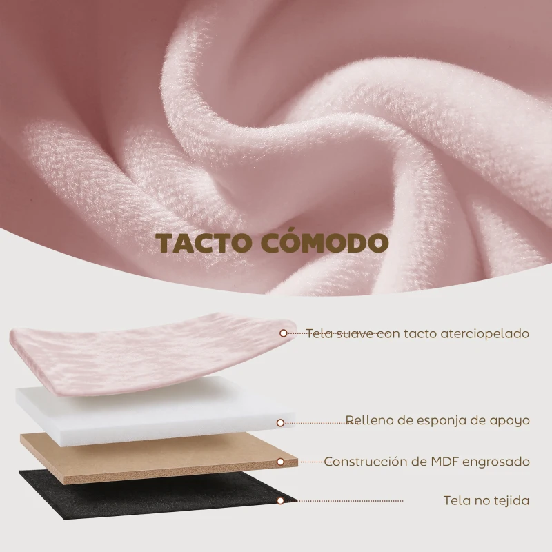 HOMCOM Puff Almacenaje Banco Almacenaje Plegable 72 L 76x38x35 cm Tapizado en Terciopelo Baúl de Almacenamiento Rosa