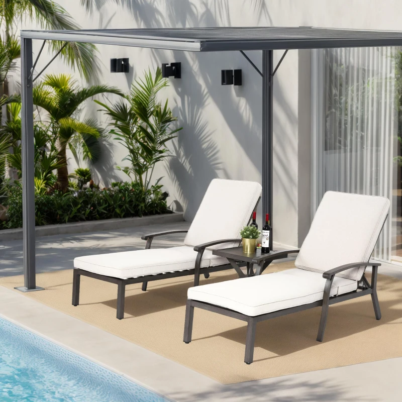 Chaise-lounge-patio avec dossier réglable, 204x58x100/30 cm, Beige