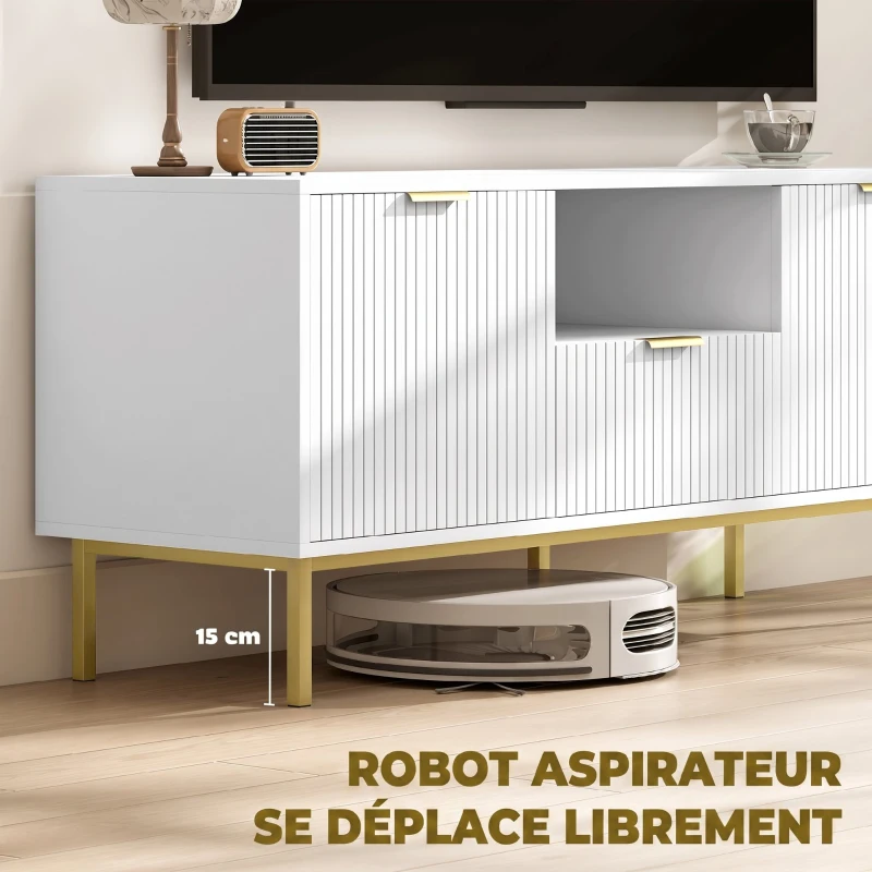 HOMCOM Meuble TV, meuble télé pour 50 pouces avec 2 portes à fermeture douce, tiroir et compartiment ouvert, 120x39x54cm, blanc