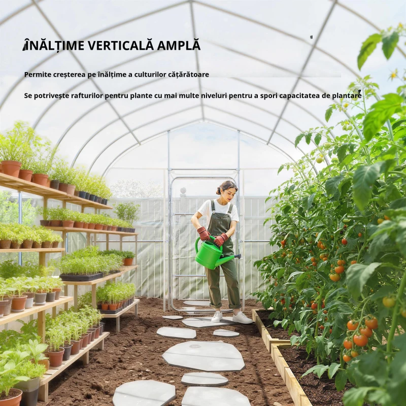 Outsunny Seră tunel cu învelitoare PO, 2 uși cu balamale, seră încălzită cu structură optimizată, transparentă