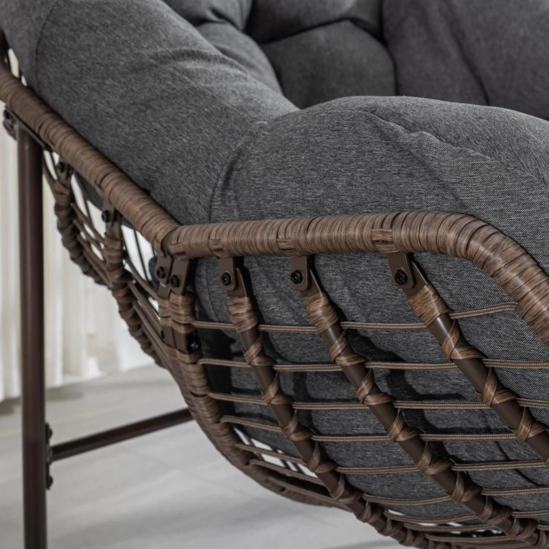 Fauteuil œuf à bascule avec coussin d'assise épais, Intérieur & Extérieur Fauteuil basculant confortable, 111x94,5x80 cm, Gris foncé