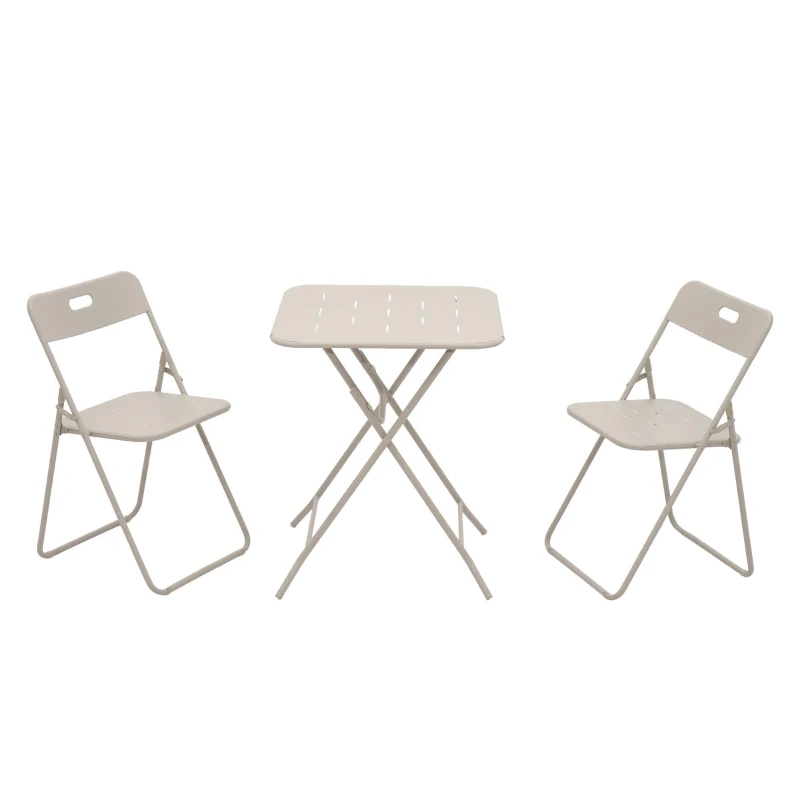 Ensemble bistrot pliable 3-pièces en acier, avec 2 chaises + 1 table, Beige