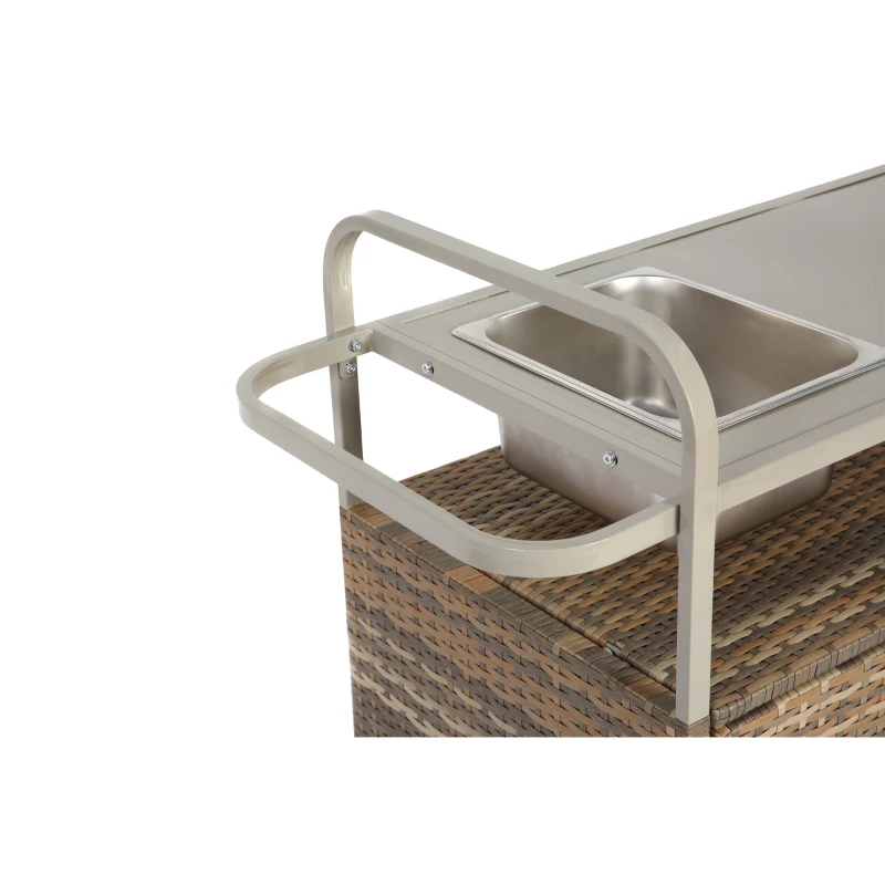 Bar roulant d'extérieur avec bac à glaçons, roulettes verrouillables, pour jardin, bord de piscine et arrière-cour, 131x50x91 cm, Beige