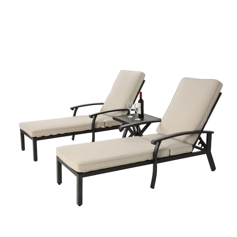 Chaise-lounge-patio avec dossier réglable, 204x58x100/30 cm, Beige