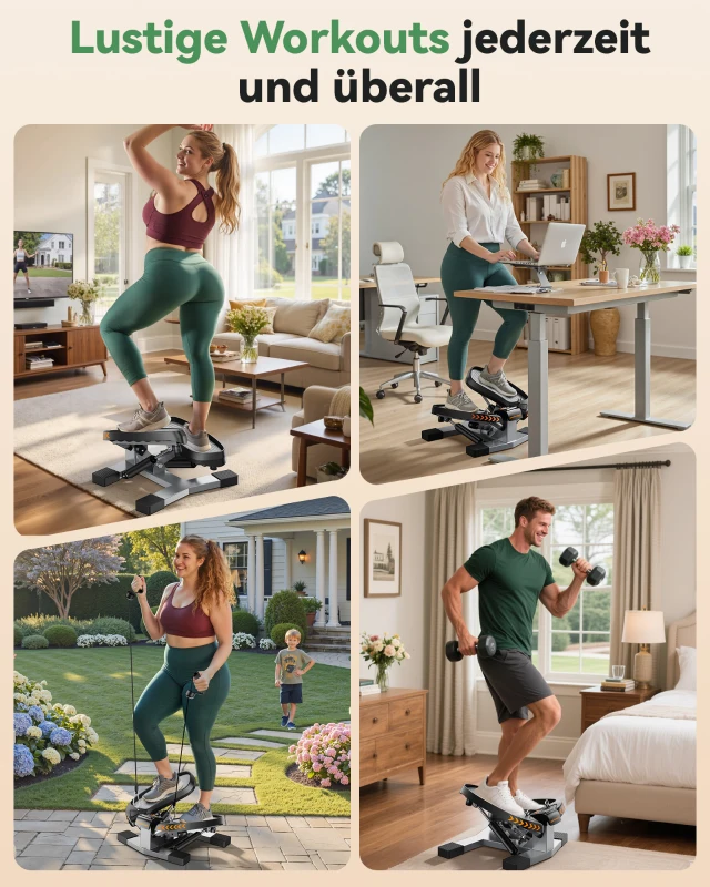 Sportsroyals Exercise Stair Stepper für Zuhause – Up-Down Swing Stepper mit Power Ropes für Bein-/Arm-/Po-Training, Home-Office-Fitnessübungen
