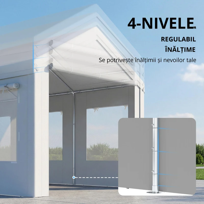 Outsunny Adăpost Auto Cort Garaj Protecție UV30+ Înălțime Reglabilă 6 Ferestre cu Plasă 3x6m Alb