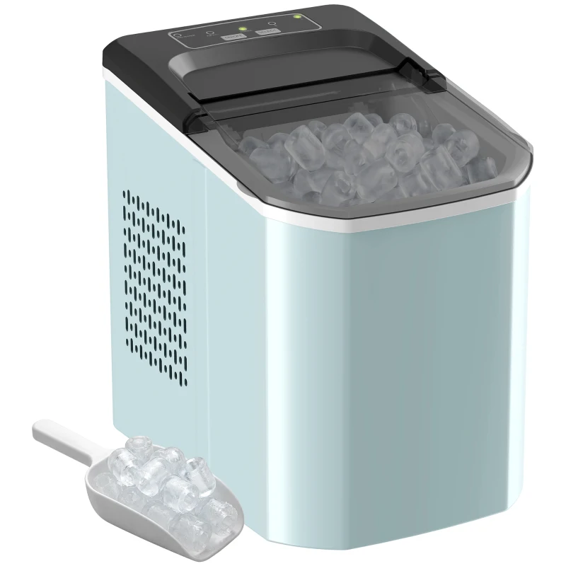 HOMCOM Máquina de Cubitos de Hielo Autolimpiable 12 kg/24H 9 Cubitos Listos en 7 Minutos 2 Tamaños de Hielo 1,5L Depósito Azul