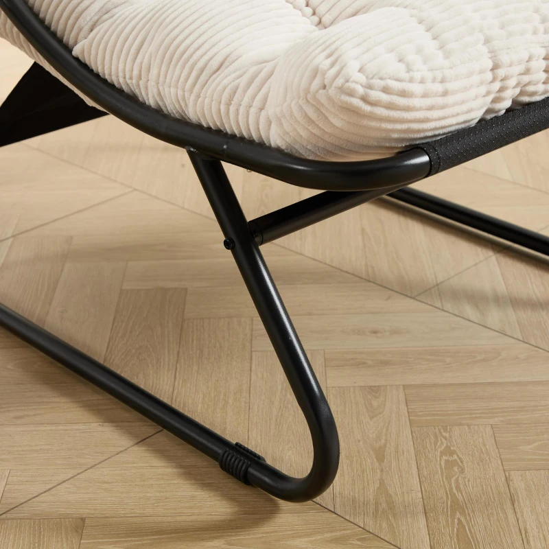 Fauteuil lounge d'extérieur avec pouf, coussin rembourré, tissu sling, structure en acier, Blanc