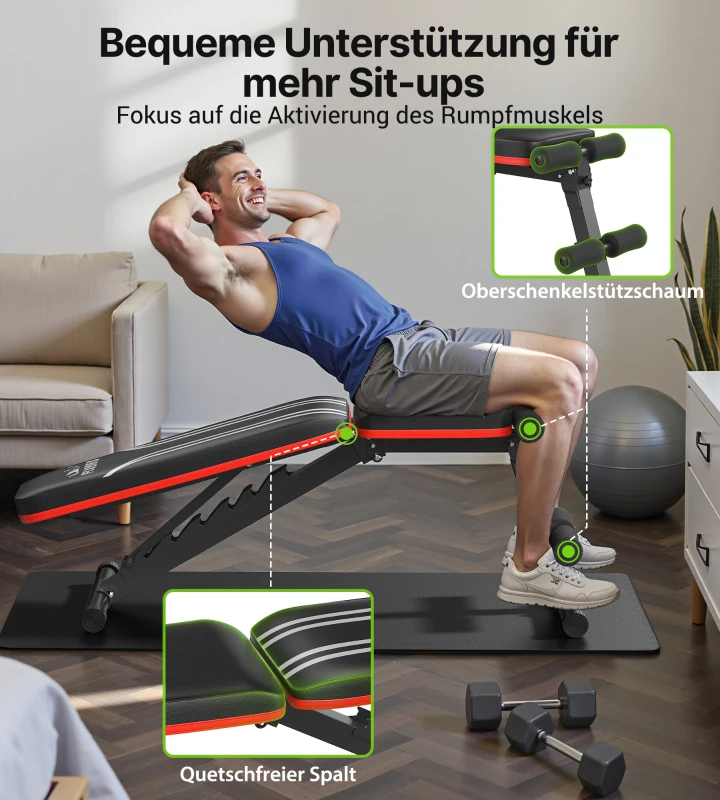 FLYBIRD Multifunktionale Hantelbank, 8-fach verstellbare Rückenlehne/3-fach verstellbare Fußstütze, 318 kg Belastbarkeit, klappbare Trainingsbank mit 90° für das Heim-Fitnessstudio