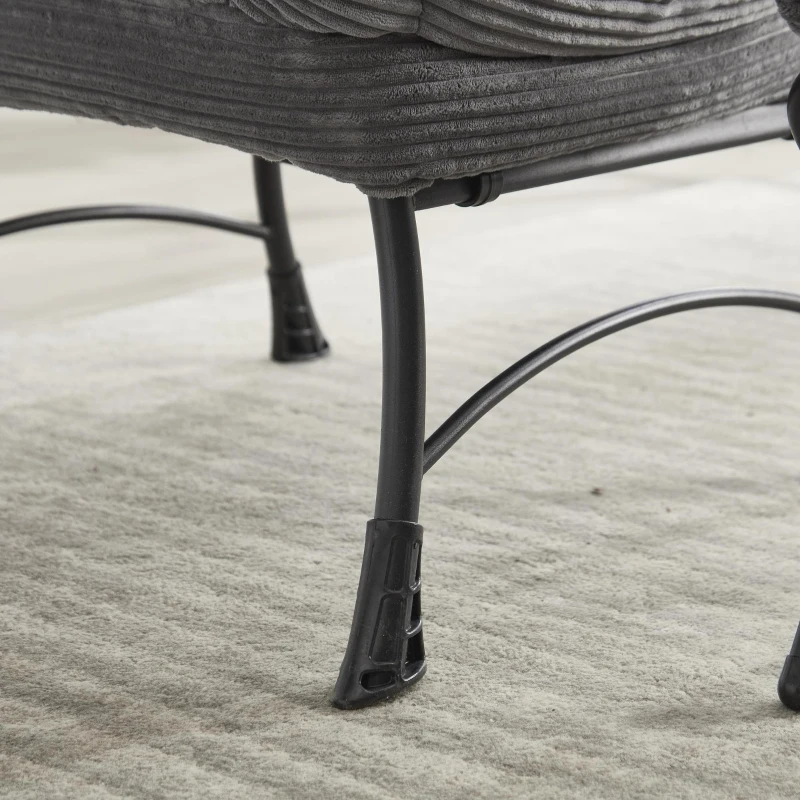 Fauteuil lounge avec pouf, accoudoirs et une poche latérale, revêtement en flanelle, 69,9x64,0x95,0 cm, Gris