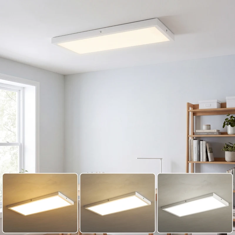HOMCOM Juego de 4 Lámparas de Techo Color Regulable con Interruptor DIP y de Pared 3000K/4000K/6000K 60x30x3,7 cm Blanco