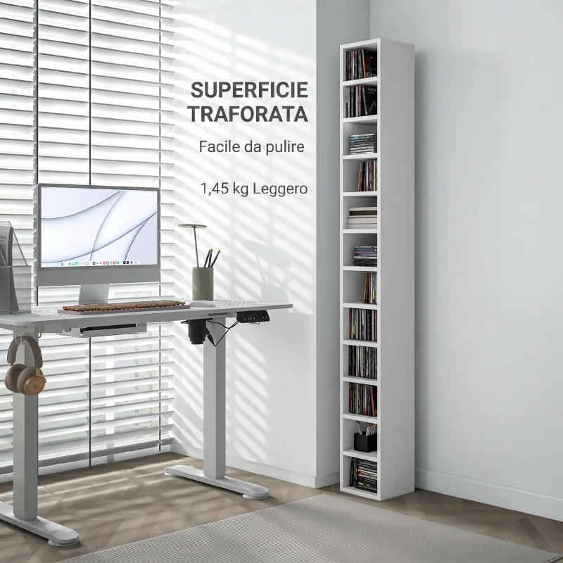 HOMCOM Mobile Libreria Porta CD a 12 Ripiani per 204 CD, in MDF e Truciolato, 21x20x175 cm, Bianco