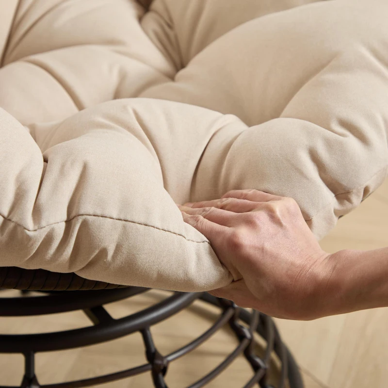 Fauteuil Papasan, pivotant à 360°, coussin épais, cadre en acier, 92x92x67 cm, Beige