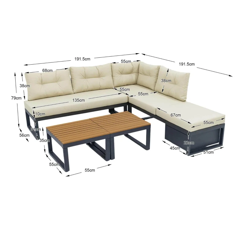 Ensemble de meubles de jardin avec dossiers réglables et fonction relax, rangement dissimulé, pour terrasse, balcon et jardin, Beige