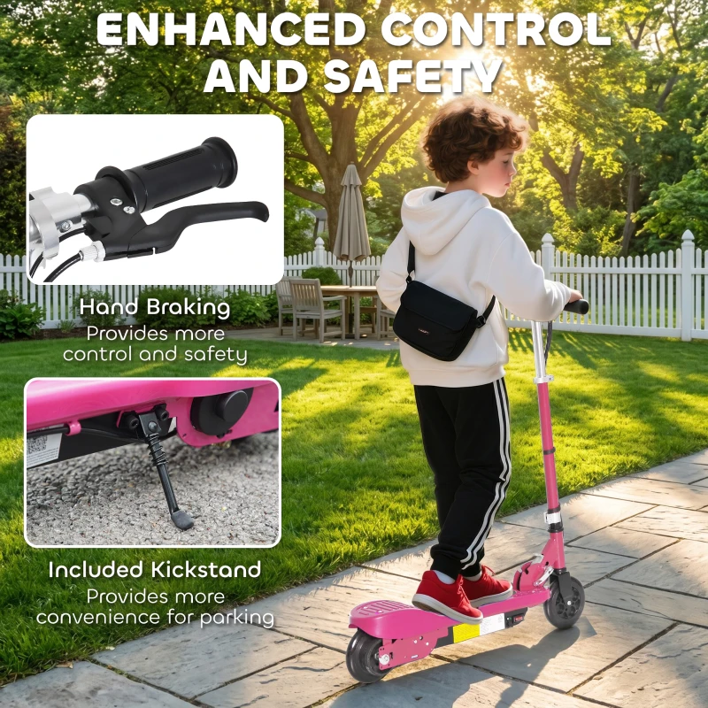 HOMCOM Foldable Electric Kids Scooter, Ride-on for Ages 7-14 Years, Pink