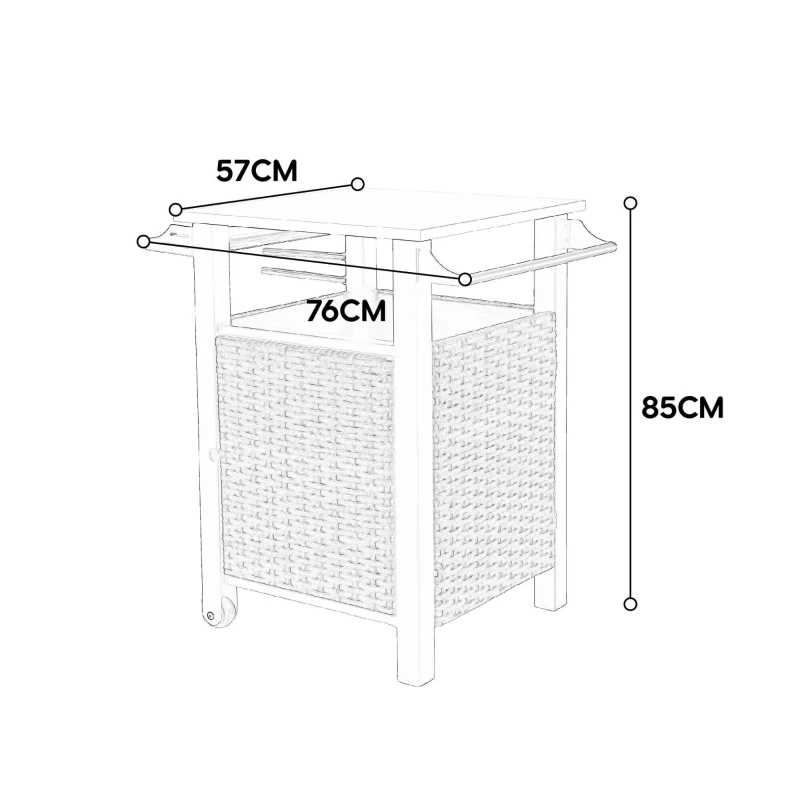Desserte-bar d'extérieur avec roulettes et armoire de rangement, 76x57x85 cm, Marron
