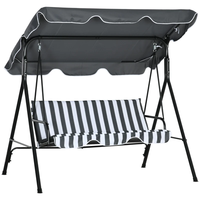 Outsunny Balanço de Jardim Exterior Baloiço de 3 Lugares com Toldo Ajustável e Estrutura de Aço 172x110x153 cm Cinzento e Branco