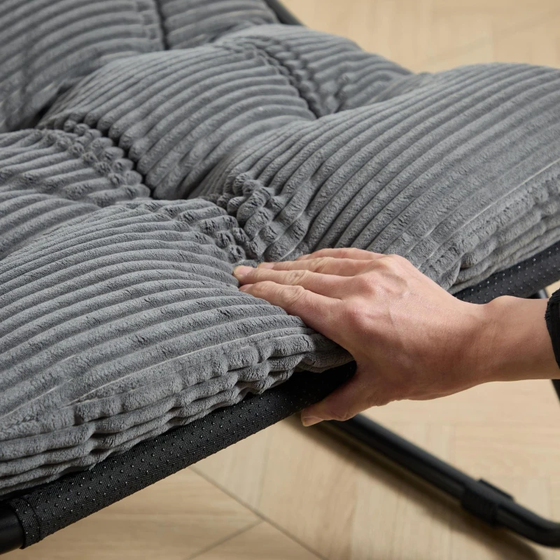 Fauteuil lounge d'extérieur avec pouf, coussin rembourré, tissu sling, structure en acier, Gris