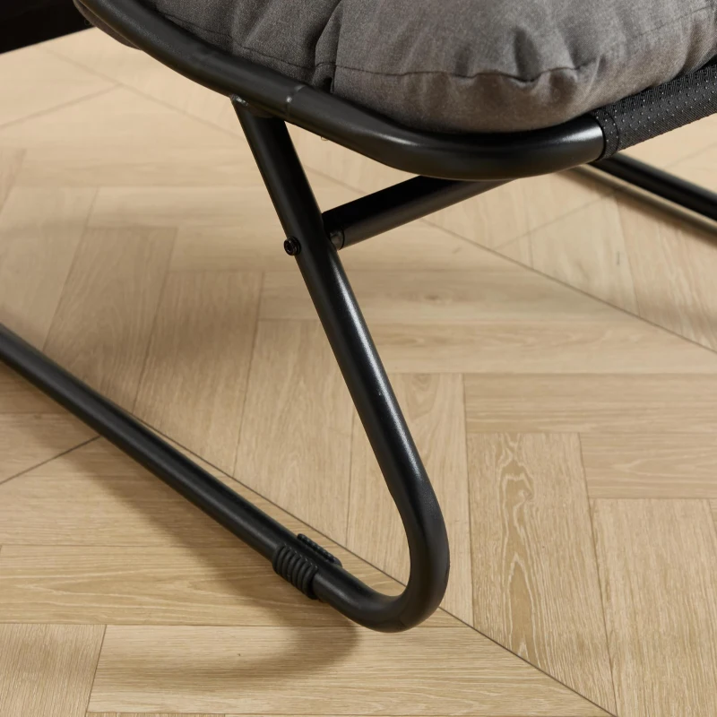 Fauteuil lounge d'extérieur avec pouf, coussin rembourré, tissu sling, structure en acier, Gris
