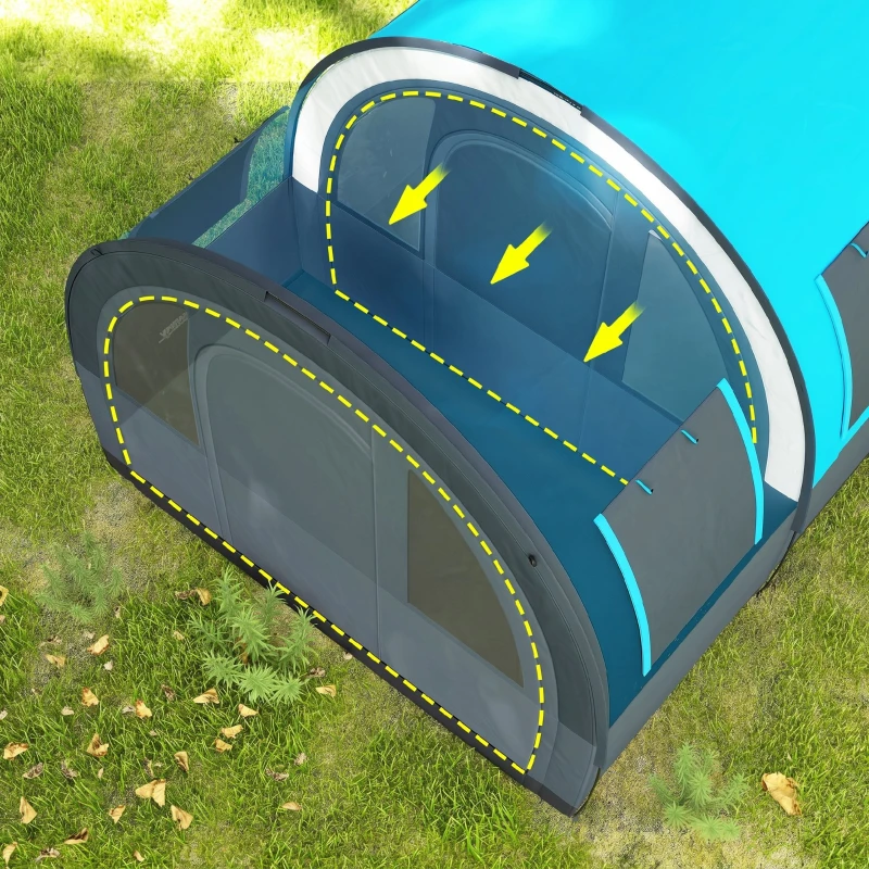 Outsunny Cort de Camping pentru 3 Persoane, Impermeabil, cu Zonă de Dormit și Zonă de Zi, din Poliester, 480x260x200 cm, Gri și Albastru