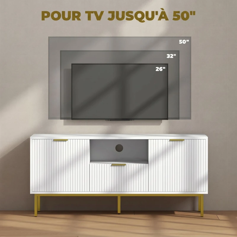HOMCOM Meuble TV, meuble télé pour 50 pouces avec 2 portes à fermeture douce, tiroir et compartiment ouvert, 120x39x54cm, blanc