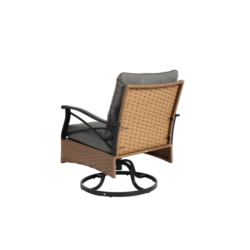 Ensemble de fauteuils à bascule pivotants d'extérieur, lot de 3 pièces avec 1 table et 2 fauteuils à bascule, rotation à 360° et fonction basculante, Marron+Gris