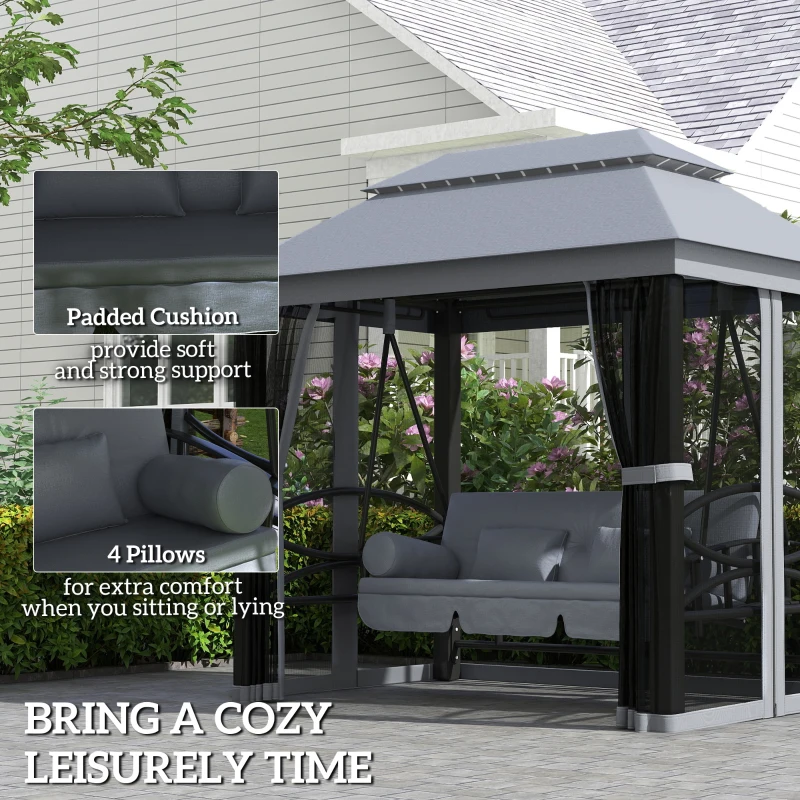 Outsunny 3 Seater Swing Chair Hammock Gazebo Lounger Cushioned Seat Waterproof Grey