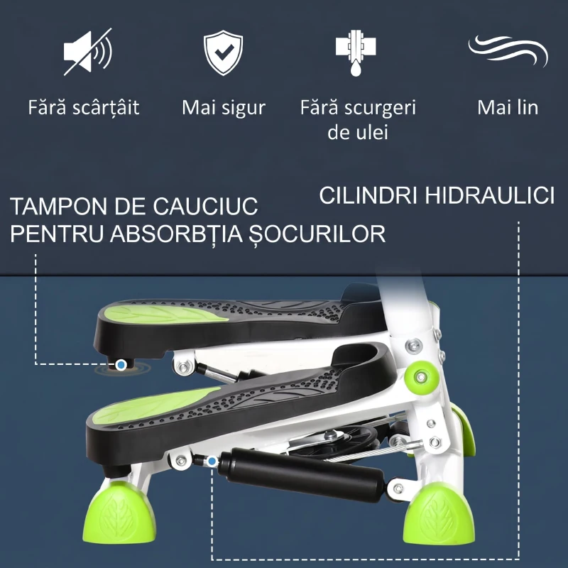 HOMCOM Stepper cu Ghidon, Pedale Antiderapante și Monitor LCD, din Oțel și ABS, 55x44x108 cm, Alb, Negru și Verde