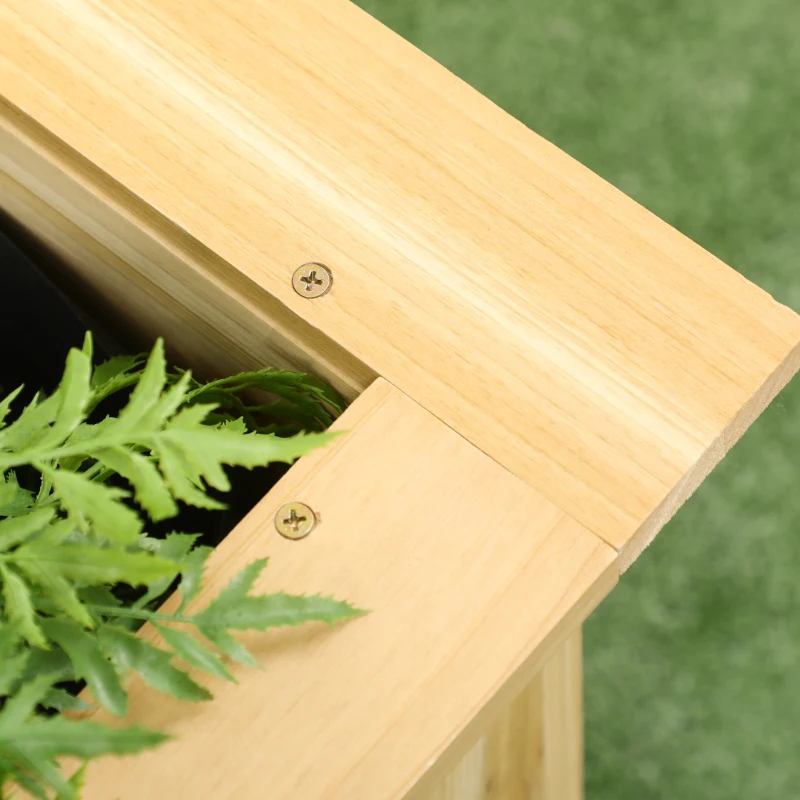 Outsunny Jardinera Elevada de Madera Macetero Exterior en Forma de L con Tela no Tejido Huerto Urbano 120x120x50 cm Natural