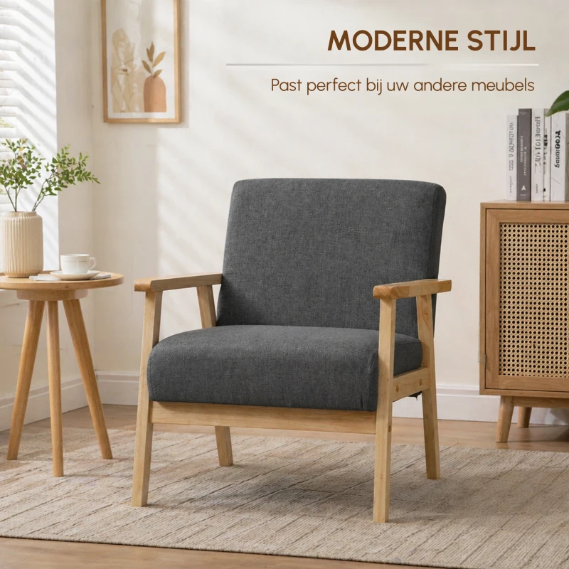 HOMCOM Fauteuil comfortabel groot formaat met kussens, 64B x 70T x 72H cm, Grijs(m-4)