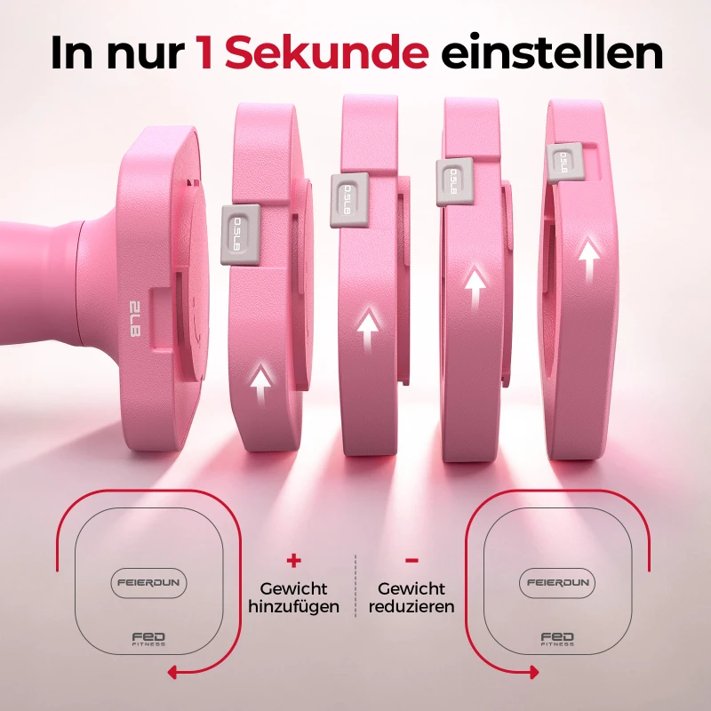 5‑in‑1 verstellbares Kurzhantelset (2 Stück), Dual‑Lock, weicher TPU‑Griff, 29.5x24.5x13 cm, Rosa