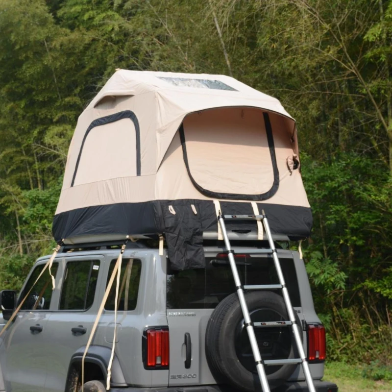 Tente de toit gonflable pour voiture/SUV, place pour 2 adultes + 1 enfant, 220x145x140 cm, Noir+Crème