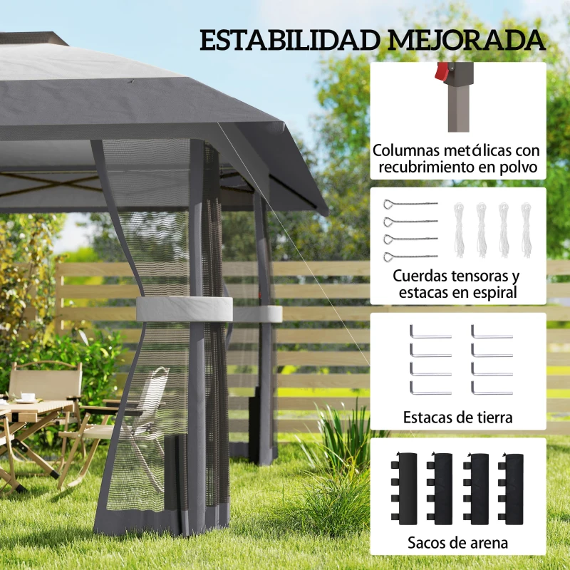 Outsunny Carpa Plegable 4x4 m Pop-up con Doble Techo 4 Laterales de Malla Altura Ajustable Bolsa Transporte UPF30+ Gris