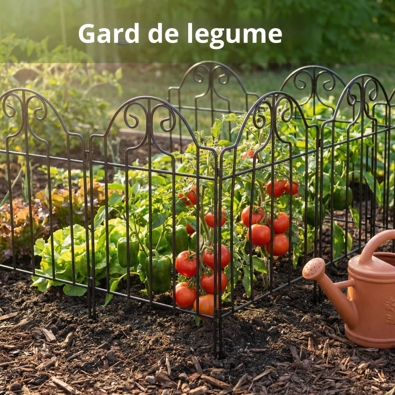 Outsunny Set cu 4 garduri metalice de grădină 125x57 cm cu design arcuit, rezistente, ușor de montat pentru patio, gazon, negru