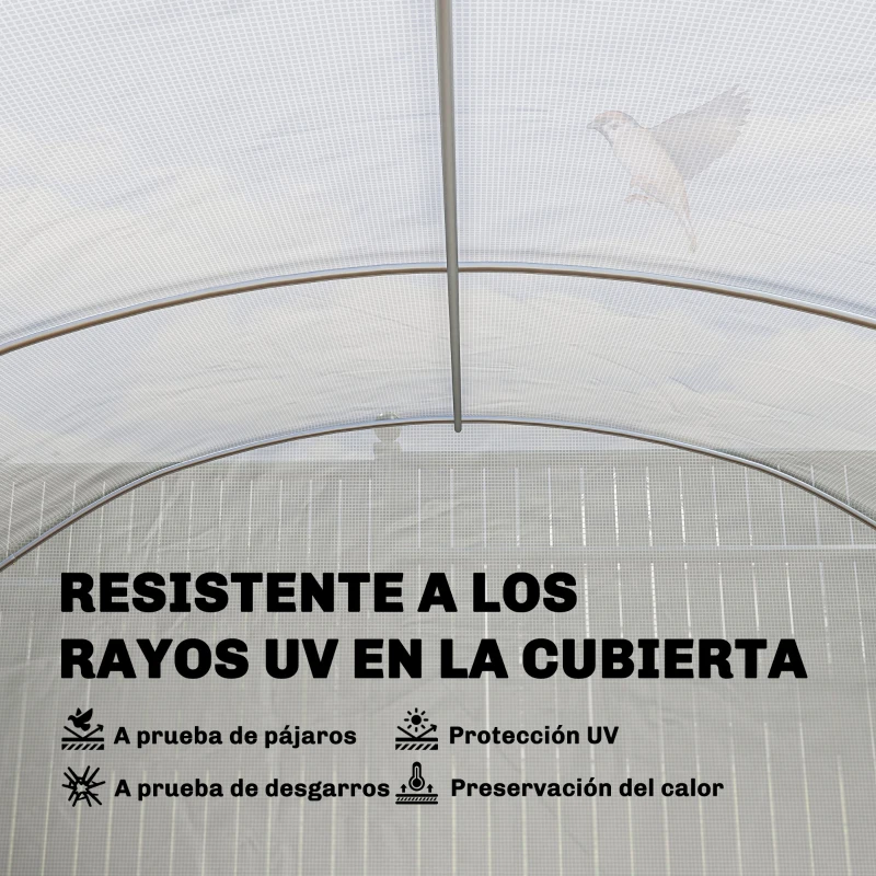 Outsunny Invernadero de Túnel 6x3x2 m con 3 Puertas Enrollables 6 Ventanas de Malla y Estructura de Acero Galvanizado Blanco