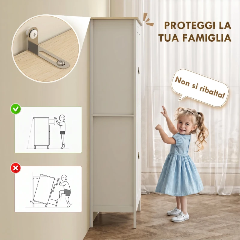 HOMCOM Credenza Cucina Alta 177 cm, Mobile Cucina con Luce LED, Dimmerabile a 3 Colori, Ripiani Regolabili, Bianco