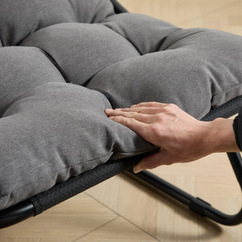 Fauteuil lounge d'extérieur avec pouf, coussin rembourré, tissu sling, structure en acier, Gris