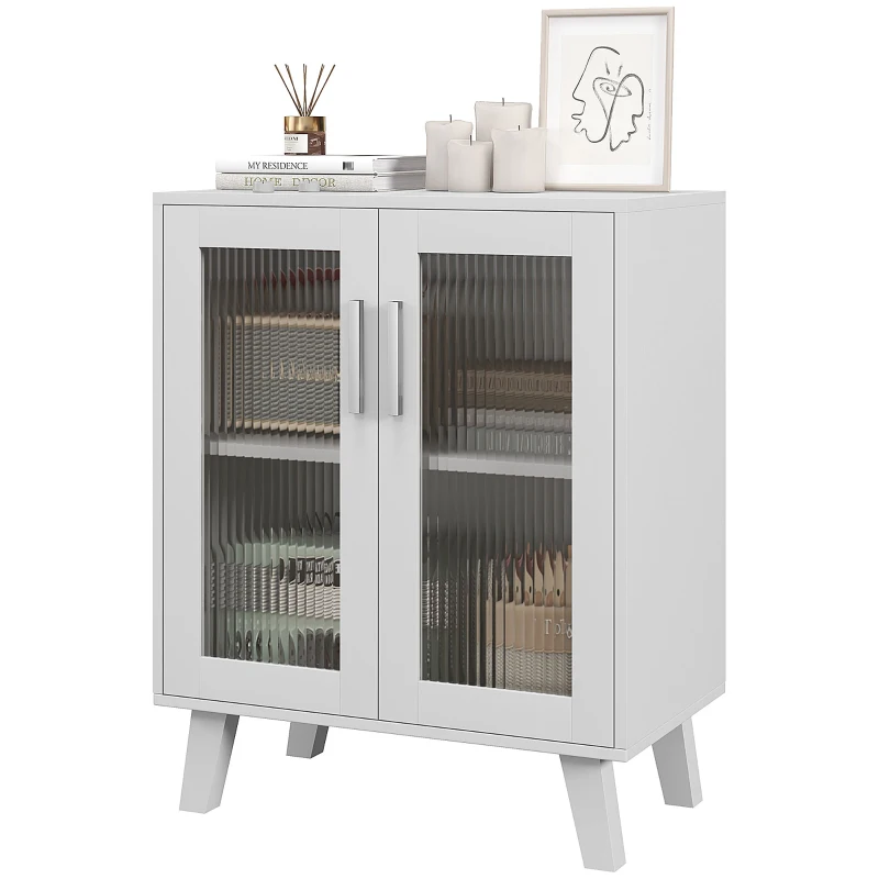 HOMCOM Aparador de 2 Puertas Aparador de Salón con 2 Estantes Puertas Transparentes para Cocina Entrada Blanco 61x35x75 cm