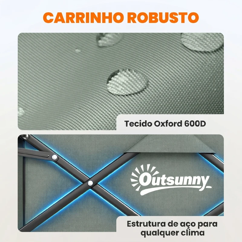 Outsunny Carrinho de Transporte com Rodas Carrinho de Jardim Dobrável com Puxador Telescópico Ajustável Porta Traseira Expansível 114x46x65-92 cm Verde