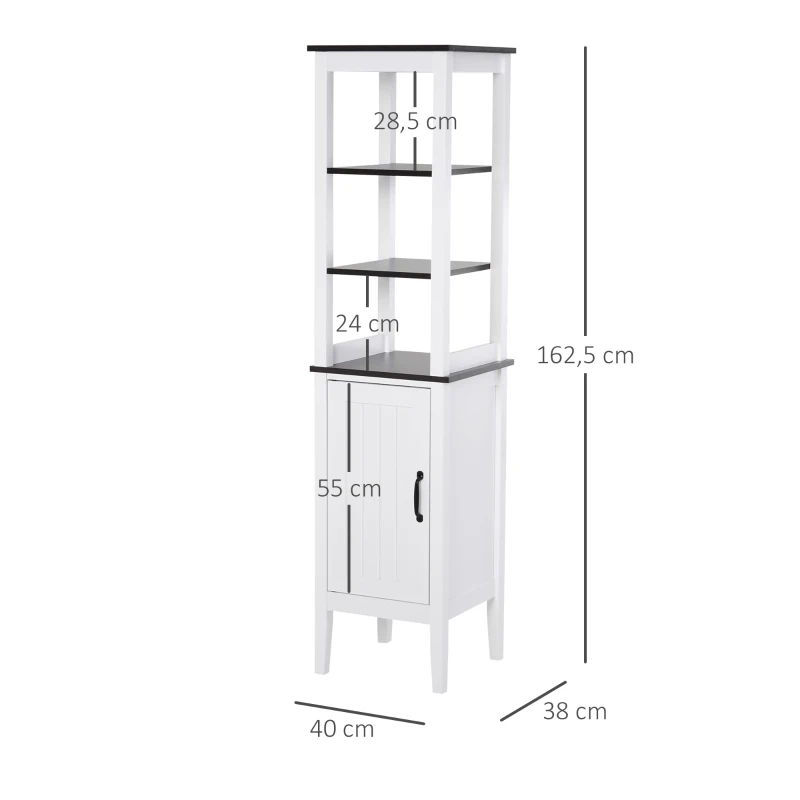 HOMCOM Mueble de Baño Alto Estrecho, Mueble Ahorra Espacio con 3 Estantes Abiertos, Estante Regulable, para Lavandería, 40x38x162.5 cm, Blanco