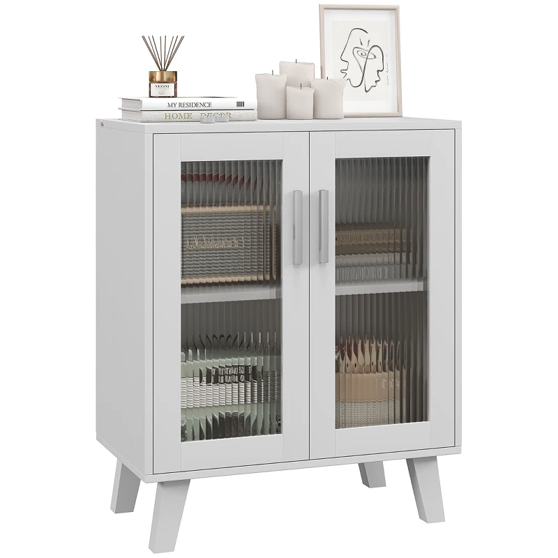 HOMCOM Aparador de 2 Puertas Aparador de Salón con 2 Estantes Puertas Transparentes para Cocina Entrada Blanco 61x35x75 cm
