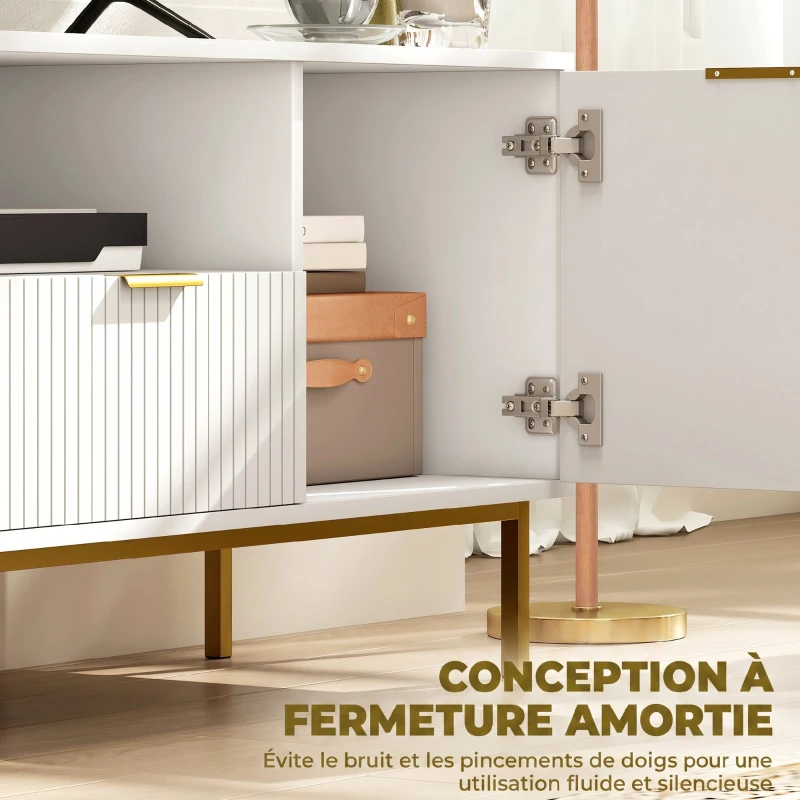 HOMCOM Meuble TV, meuble télé pour 50 pouces avec 2 portes à fermeture douce, tiroir et compartiment ouvert, 120x39x54cm, blanc