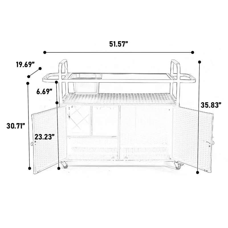 Bar roulant d'extérieur avec bac à glaçons, roulettes verrouillables, pour jardin, bord de piscine et arrière-cour, 131x50x91 cm, Beige