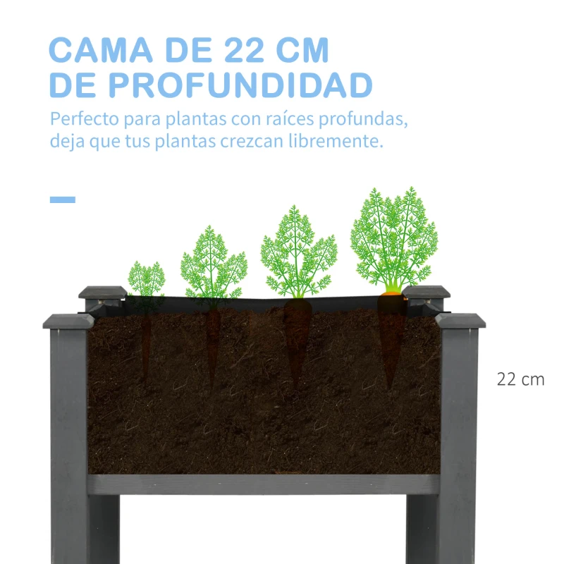 Outsunny Huerto Urbano Elevado de Madera 122,5x56,5x76 cm con Tela no Tejida para Cultivos Plantas Flores Gris Oscuro