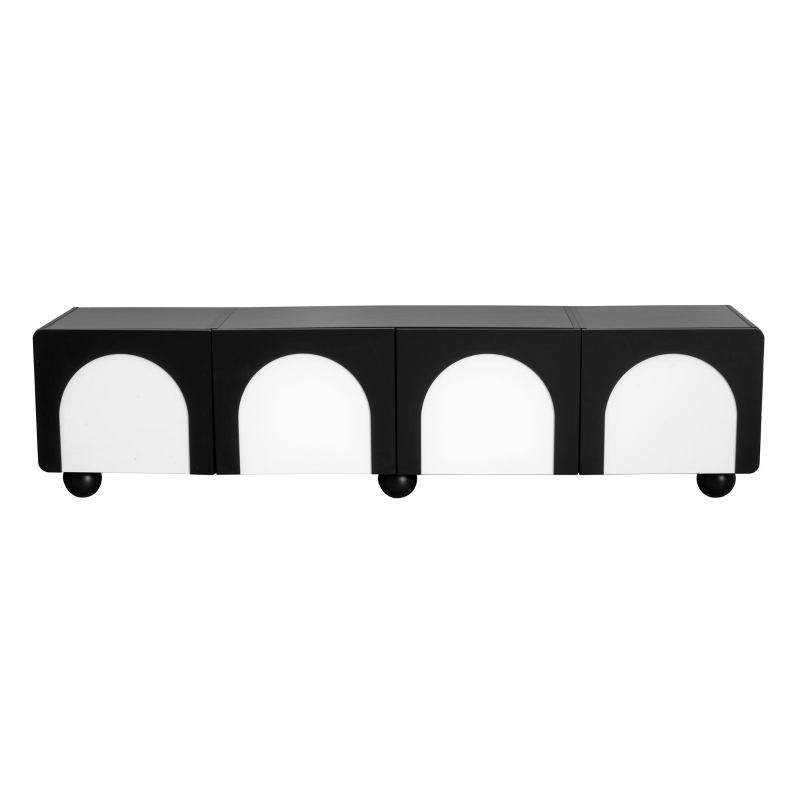 Meuble TV avec 2 tiroirs et 2 portes, pieds ronds ,180X38X45 cm, Noir+Blanc